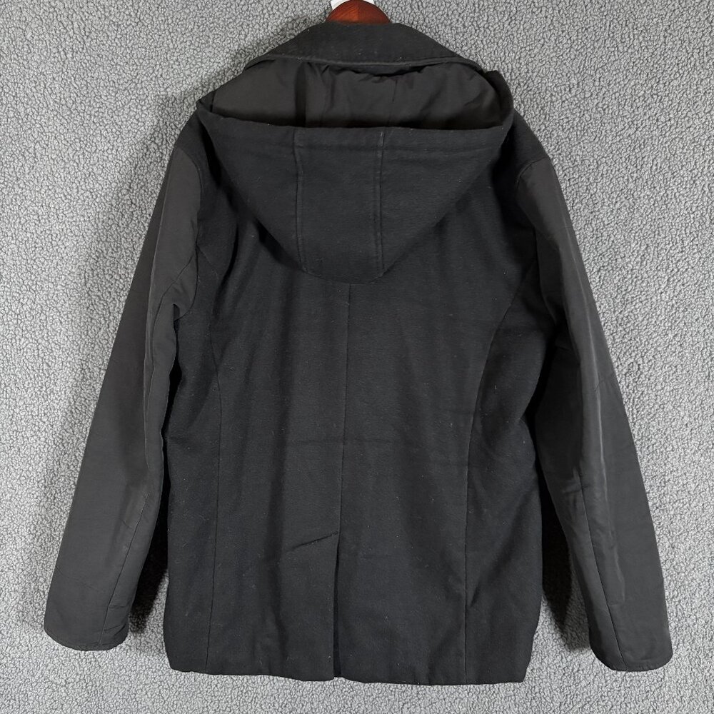 John Varvatos USA Wool Blend Hooded Peacoat Jacket - Men's Size L - Black - Picture 2 of 15